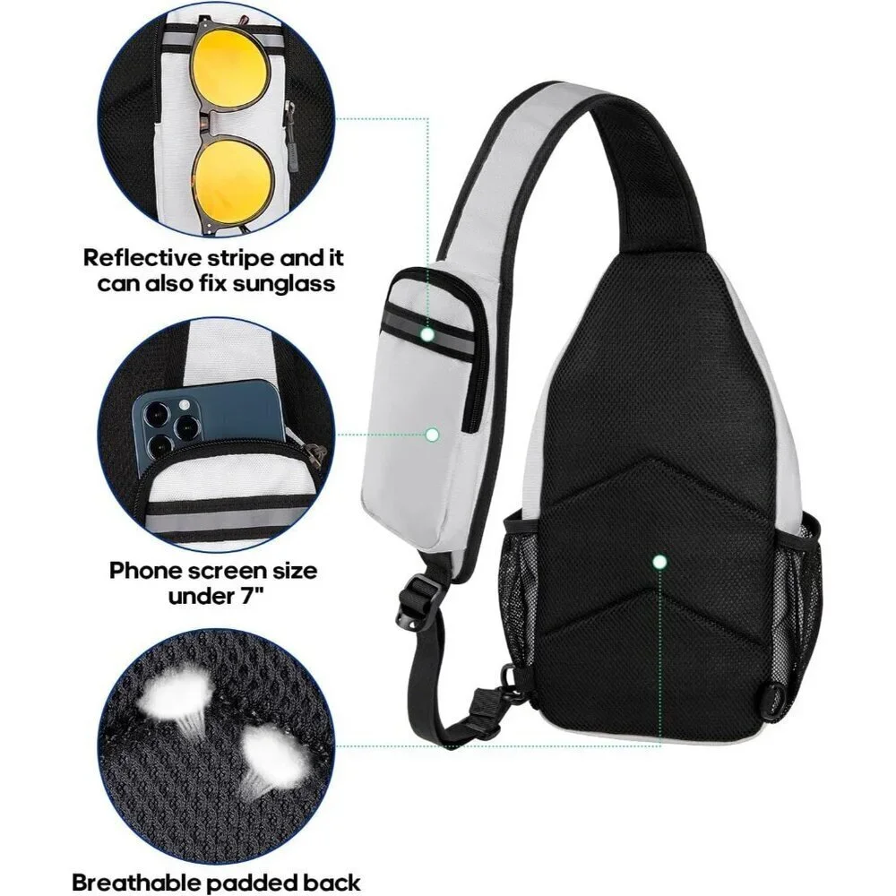 Men White-black Crossbody Sling Backpack Sling Bag Travel Hiking Chest Daypack